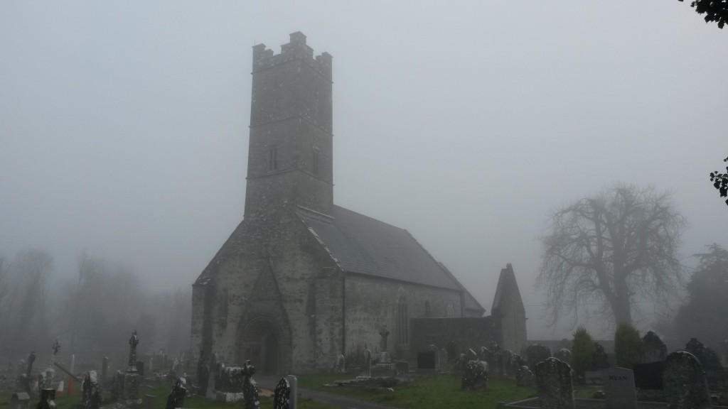 Clonfert Cathedral in fog